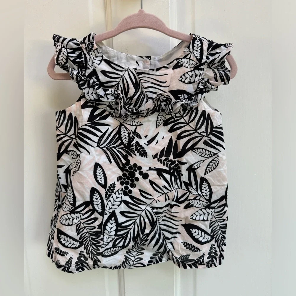 NWOT Janie & Jack 2T Pink, White & Black Ruffle Formal Short Sleeve Blouse